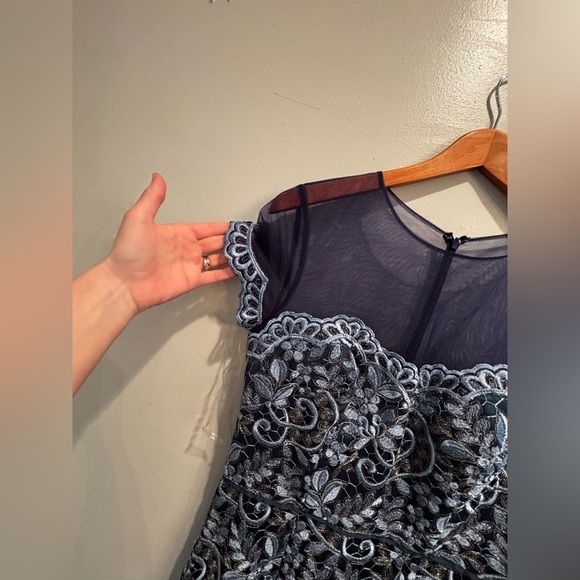 JS Collections Navy Embroidered Maxi Dress party cocktail elegant lace sheer - Picture 5 of 16